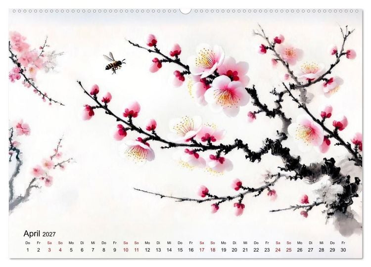 Produktbild: Bl&uuml;tentanz und Fl&uuml;gelschlag - Im Stile chinesischer Tuschmalerei (hochwertiger Premium Wandkalender 2027 DIN A2 quer), Kunstdruck in Hochglanz