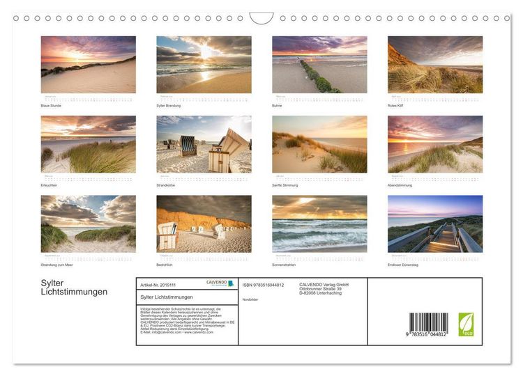 Produktbild: Sylter Lichtstimmungen (Wandkalender 2026 DIN A3 quer), CALVENDO Monatskalender