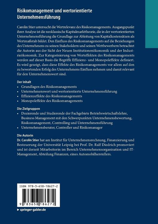Produktbild: Risikomanagement und wertorientierte Unternehmensf&uuml;hrung