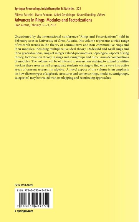 Produktbild: Advances in Rings, Modules and Factorizations