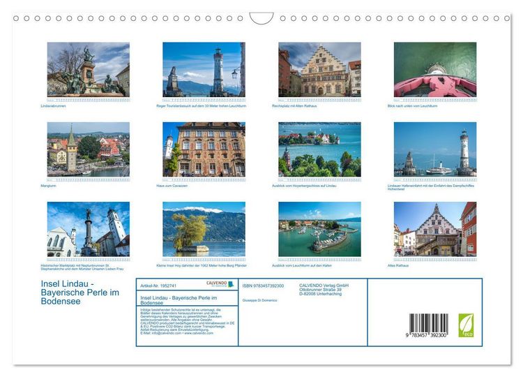 Produktbild: Insel Lindau - Bayerische Perle im Bodensee (Wandkalender 2026 DIN A3 quer), CALVENDO Monatskalender