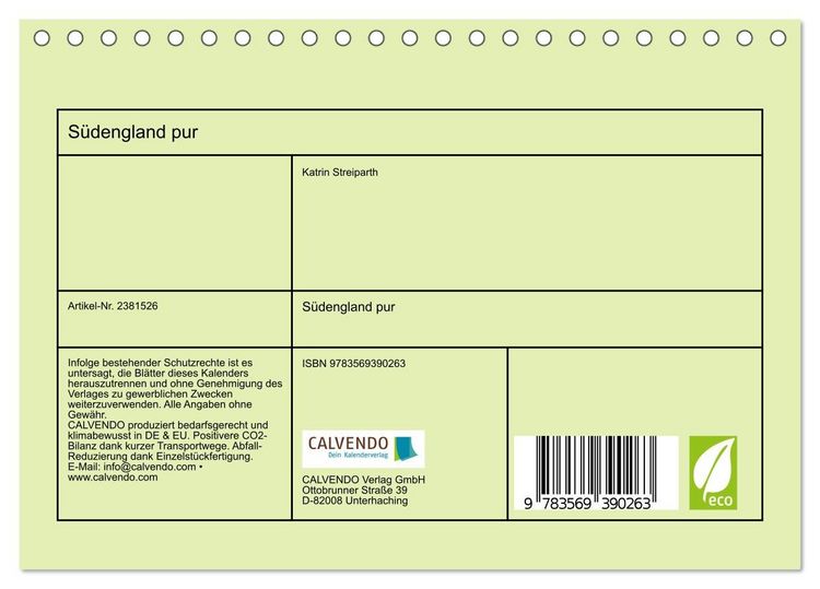 Produktbild: S&uuml;dengland pur (Tischkalender 2027 DIN A5 quer), CALVENDO Monatskalender