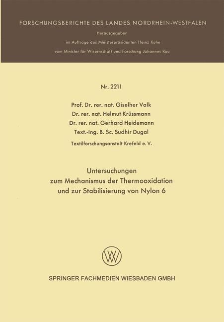 Produktbild: Untersuchungen zum Mechanismus der Thermooxidation und zur Stabilisierung von Nylon 6