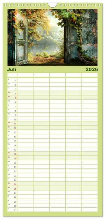 Produktbild: Familienplaner 2026 - T&uuml;ren, die Geschichten erz&auml;hlen mit 5 Spalten (Wandkalender, 21 x 45 cm) CALVENDO