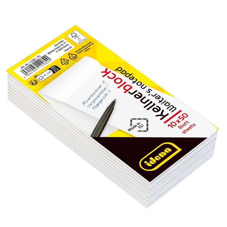 Produktbild: Idena Kellnerblock wei&szlig;es Papier 10x50 Blatt