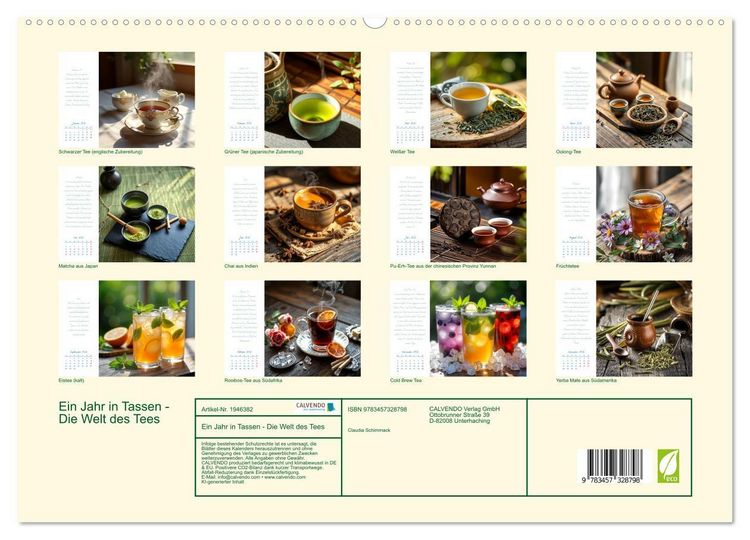 Produktbild: Ein&nbsp;Jahr&nbsp;in&nbsp;Tassen - Die Welt des Tees (hochwertiger Premium Wandkalender 2026 DIN A2 quer), Kunstdruck in Hochglanz