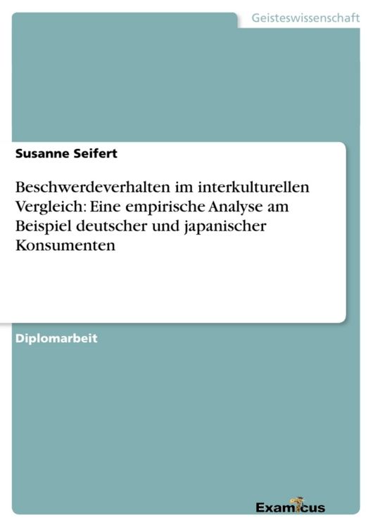 Produktbild: Beschwerdeverhalten im interkulturellen Vergleich: Eine empirische Analyse am Beispiel deutscher und japanischer Konsumenten