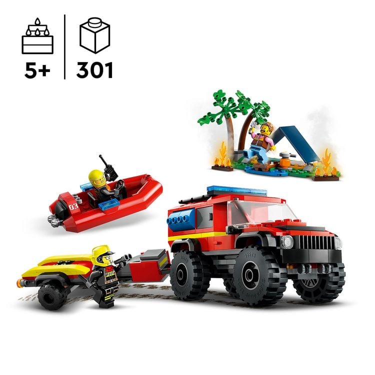 Produktbild: LEGO City 60412 Feuerwehrgeländewagen mit Rettungsboot, Feuerwehr-Spielzeug