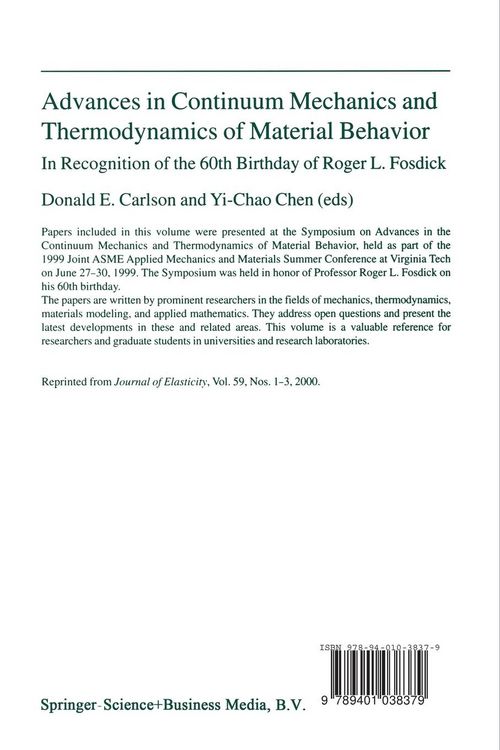 Produktbild: Advances in Continuum Mechanics and Thermodynamics of Material Behavior