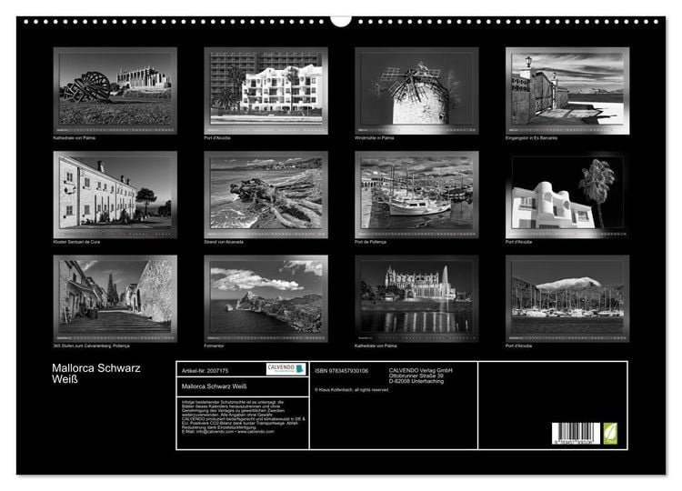 Produktbild: Mallorca Schwarz Wei&szlig; (Wandkalender 2026 DIN A2 quer), CALVENDO Monatskalender