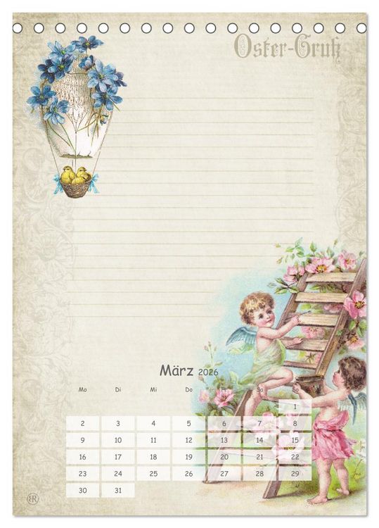 Produktbild: Nostalgie-Jahr, Motive aus alten Poesiealben (Tischkalender 2026 DIN A5 hoch), CALVENDO Monatskalender