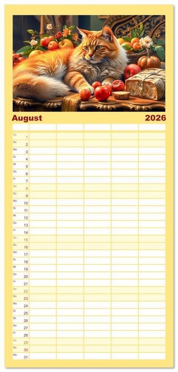 Produktbild: Familienplaner 2026 - Klassische Katzenportr&auml;ts - Katzen in opulenten Stillleben mit 5 Spalten (Wandkalender, 21 x 45 cm) CALVENDO