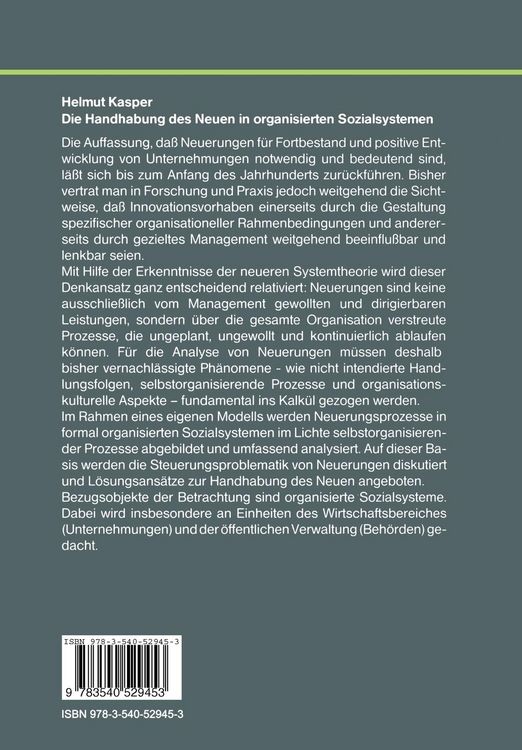 Produktbild: Die Handhabung des Neuen in organisierten Sozialsystemen