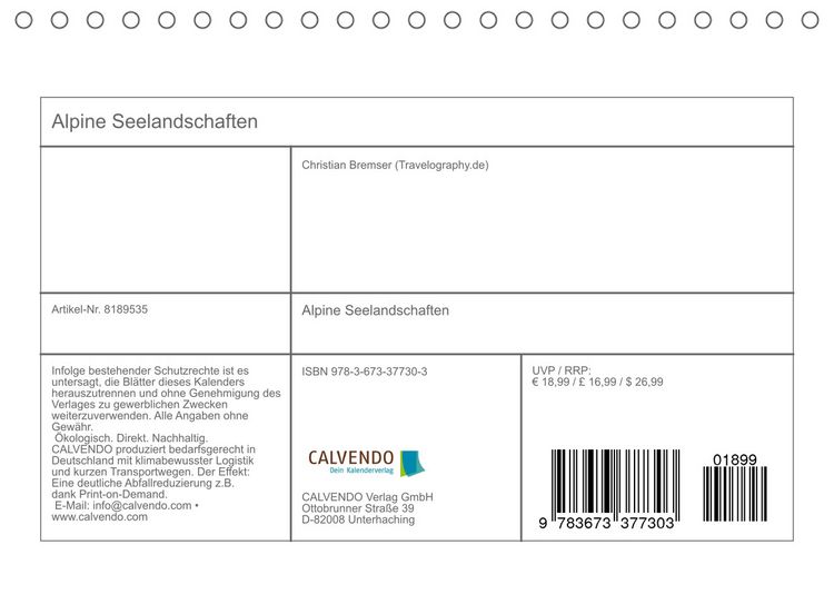 Produktbild: Alpine Seelandschaften (Tischkalender 2022 DIN A5 quer)