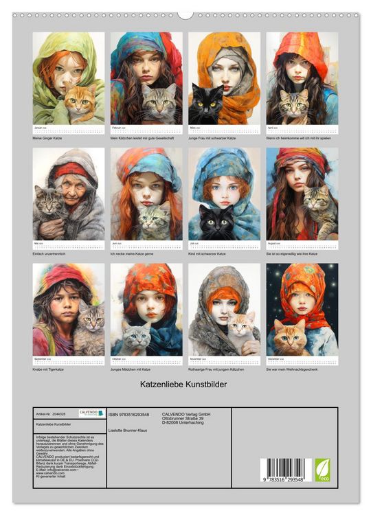 Produktbild: Katzenliebe Kunstbilder (hochwertiger Premium Wandkalender 2026 DIN A2 hoch), Kunstdruck in Hochglanz