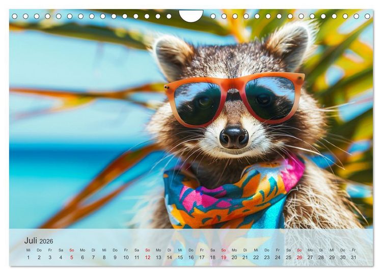 Produktbild: Niedlicher Waschb&auml;ren-Style. Modisch, elegant und blumig (Wandkalender 2026 DIN A4 quer), CALVENDO Monatskalender