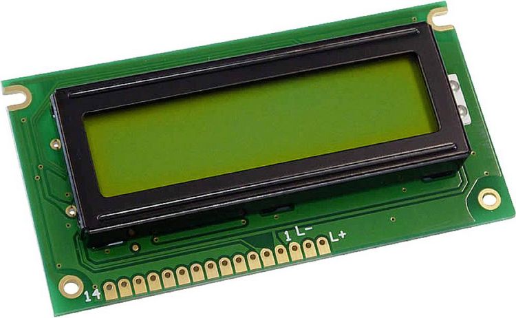 Produktbild: Display Elektronik LCD-Display Gelb-Gr&uuml;n 16 x 2 Pixel (B x H x T) 84 x 44 x 10.1 mm DEM16217SYH-LY