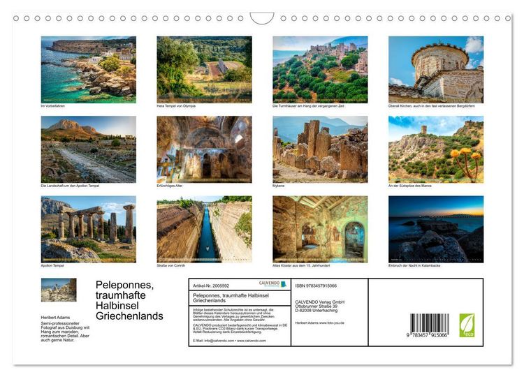 Produktbild: Peleponnes, traumhafte Halbinsel Griechenlands (Wandkalender 2026 DIN A3 quer), CALVENDO Monatskalender