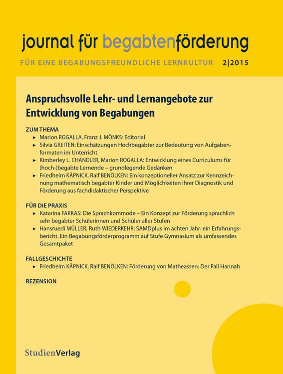 Produktbild: Journal f&uuml;r begabtenf&ouml;rderung 2/2015