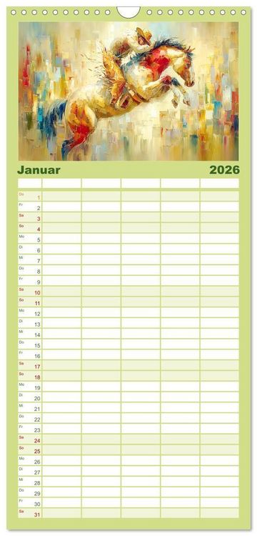 Produktbild: Familienplaner 2026 - Im Glanz der Pferde. Edle Sch&ouml;nheiten in moderner &Ouml;loptik mit 5 Spalten (Wandkalender, 21 x 45 cm) CALVENDO