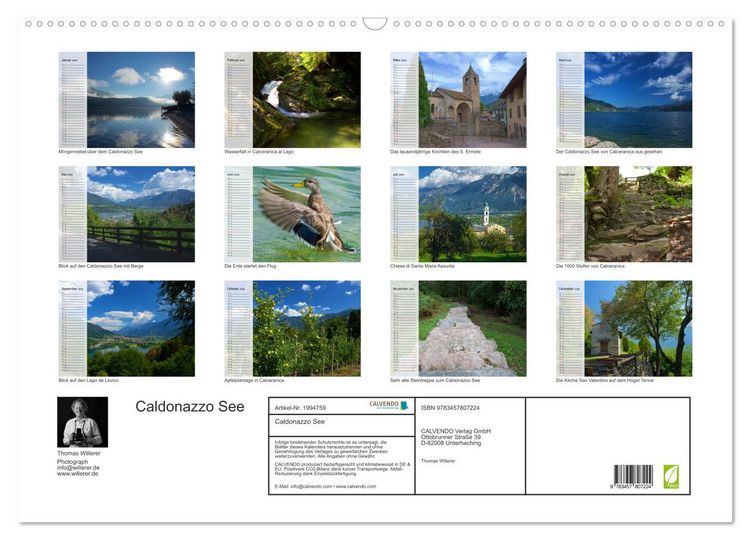 Produktbild: Caldonazzo See (Wandkalender 2026 DIN A2 quer), CALVENDO Monatskalender