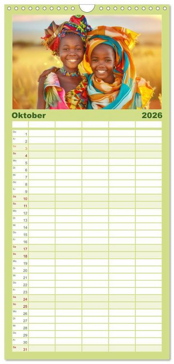 Produktbild: Familienplaner 2026 - Afrika begeistert - Afrikas Sch&ouml;nheit mit 5 Spalten (Wandkalender, 21 x 45 cm) CALVENDO