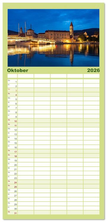 Produktbild: Familienplaner 2026 - Kroatien - Welterbe Trogir mit 5 Spalten (Wandkalender, 21 x 45 cm) CALVENDO