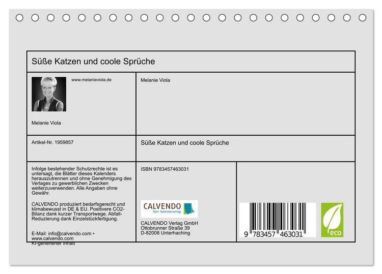 Produktbild: S&uuml;&szlig;e Katzen und coole Spr&uuml;che (Tischkalender 2026 DIN A5 quer), CALVENDO Monatskalender