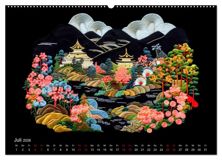 Produktbild: Japanische Stickerei - Hommage an die &Auml;sthetik des Landes (Wandkalender 2026 DIN A2 quer), CALVENDO Monatskalender