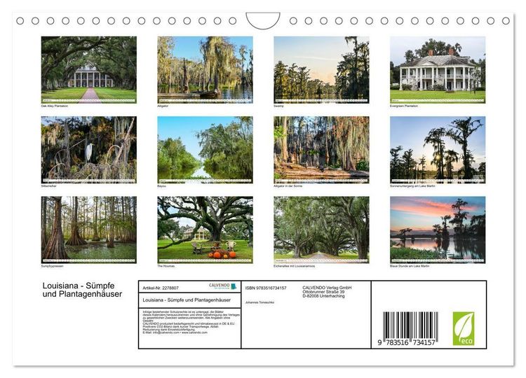 Produktbild: Louisiana - S&uuml;mpfe und Plantagenh&auml;user (Wandkalender 2026 DIN A4 quer), CALVENDO Monatskalender