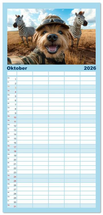 Produktbild: Familienplaner 2026 - HUNDE-SELFIES Tierischer Outdoorspa&szlig; mit 5 Spalten (Wandkalender, 21 x 45 cm) CALVENDO