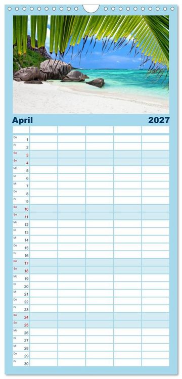 Produktbild: Familienplaner 2027 - Seychellen mit 5 Spalten (Wandkalender, 21 x 45 cm) CALVENDO