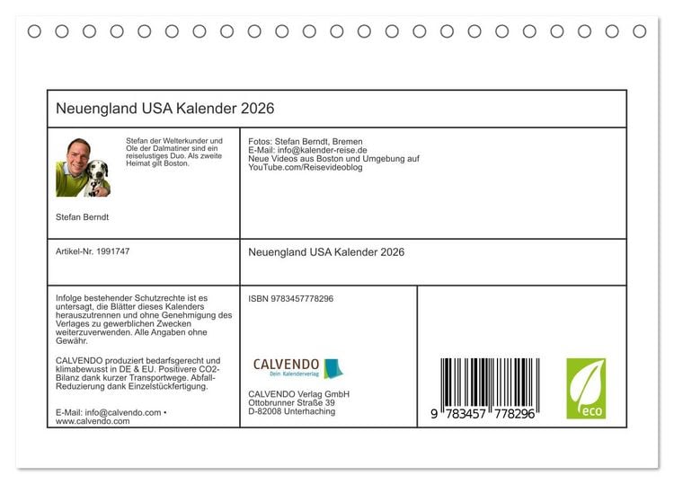 Produktbild: Neuengland USA Kalender 2026 (Tischkalender 2026 DIN A5 quer), CALVENDO Monatskalender