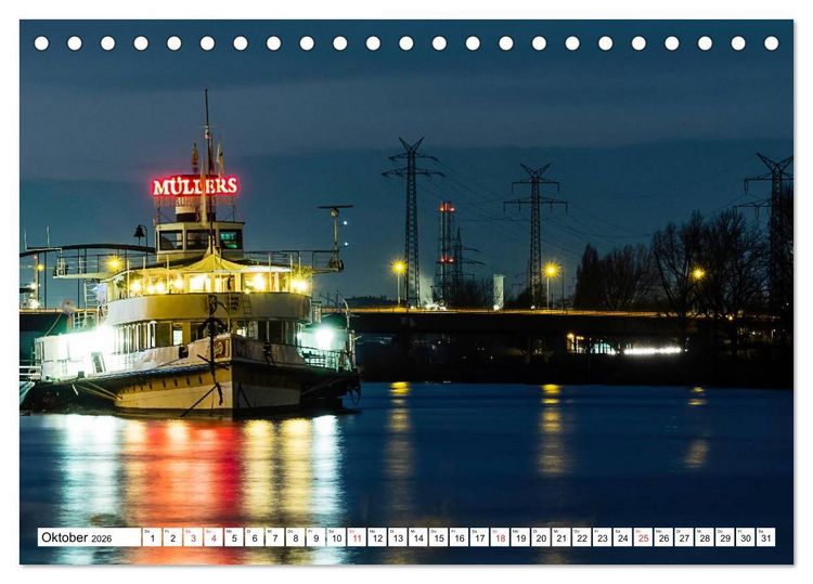 Produktbild: Mannheim bei Nacht - Impressionen aus der Quadratestadt (Tischkalender 2026 DIN A5 quer), CALVENDO Monatskalender