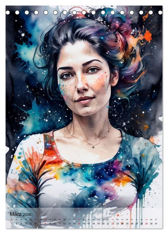 Produktbild: Aquarell-Frauenportr&auml;ts (Tischkalender 2026 DIN A5 hoch), CALVENDO Monatskalender