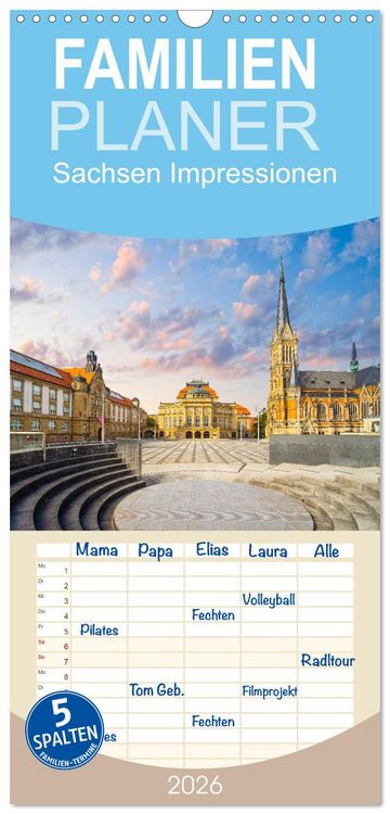 Produktbild: Familienplaner 2026 - Sachsen Impressionen mit 5 Spalten (Wandkalender, 21 x 45 cm) CALVENDO