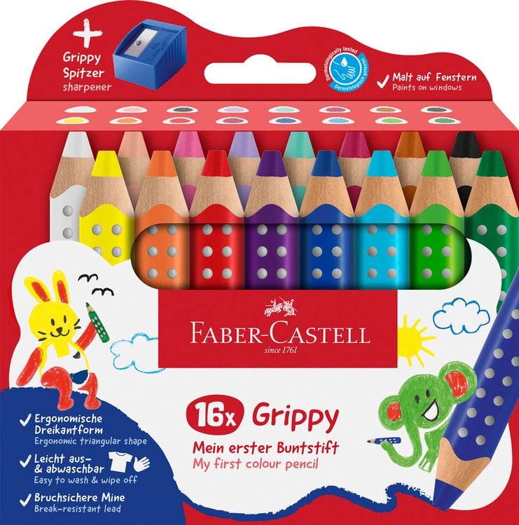 Produktbild: Faber-Castell Buntstifte Grippy 16er Set mit Spitzer