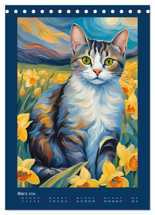 Produktbild: Katzen im Farbenspiel (Tischkalender 2026 DIN A5 hoch), CALVENDO Monatskalender