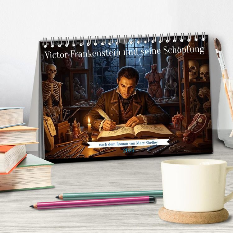 Produktbild: Victor Frankenstein und seine Sch&ouml;pfung (Tischkalender 2026 DIN A5 quer), CALVENDO Monatskalender