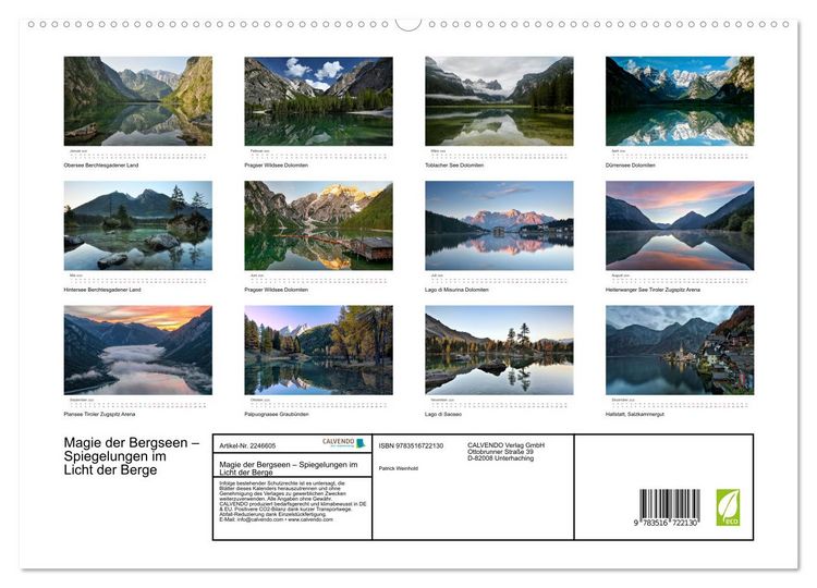 Produktbild: Magie der Bergseen &ndash; Spiegelungen im Licht der Berge (hochwertiger Premium Wandkalender 2026 DIN A2 quer), Kunstdruck in Hochglanz