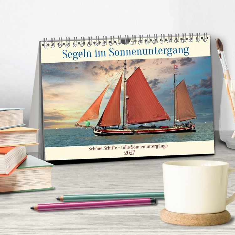 Produktbild: Segeln im Sonnenuntergang (Tischkalender 2027 DIN A5 quer), CALVENDO Monatskalender