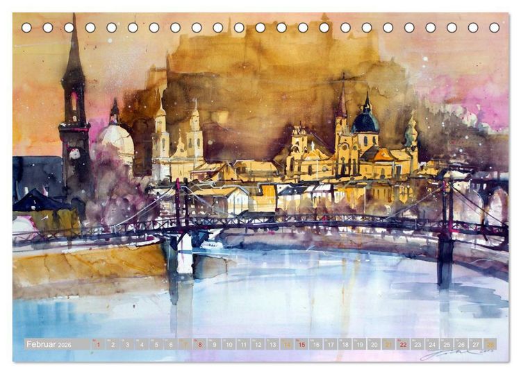Produktbild: Aquarelle aus der Mozartstadt Salzburg (Tischkalender 2026 DIN A5 quer), CALVENDO Monatskalender