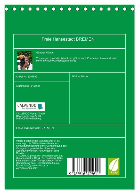 Produktbild: Freie Hansestadt BREMEN (Tischkalender 2026 DIN A5 hoch), CALVENDO Monatskalender