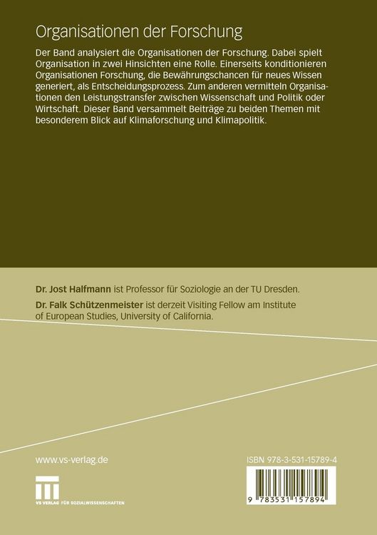 Produktbild: Organisationen der Forschung