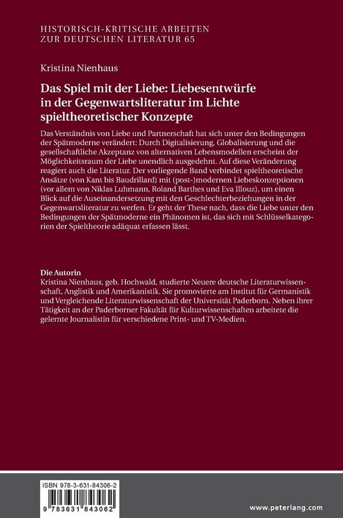 Produktbild: Das Spiel mit der Liebe: Liebesentw&uuml;rfe in der Gegenwartsliteratur im Lichte spieltheoretischer Konzepte