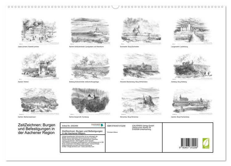 Produktbild: ZeitZeichnen: Burgen und Befestigungen in der Aachener Region (hochwertiger Premium Wandkalender 2026 DIN A2 quer), Kunstdruck in Hochglanz