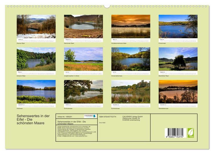 Produktbild: Sehenswertes in der Eifel - Die sch&ouml;nsten Maare (hochwertiger Premium Wandkalender 2026 DIN A2 quer), Kunstdruck in Hochglanz