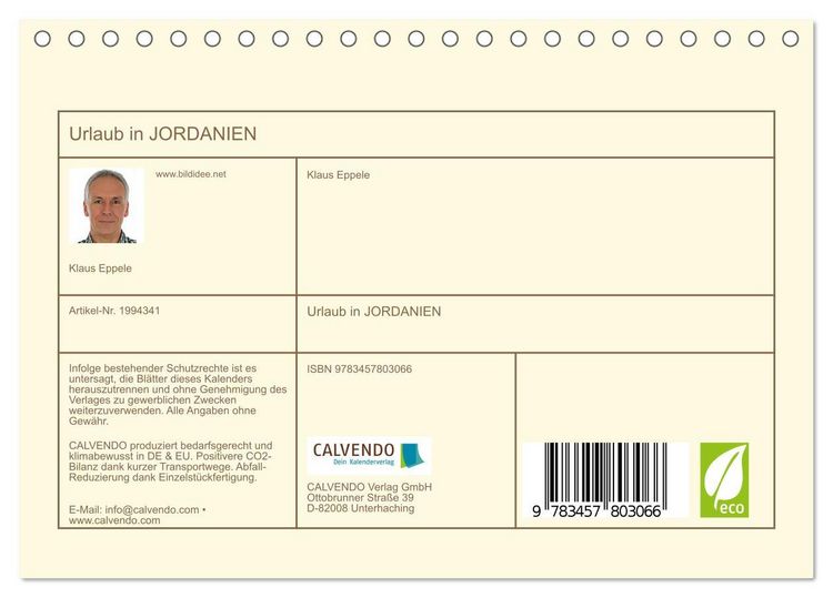 Produktbild: Urlaub in JORDANIEN (Tischkalender 2026 DIN A5 quer), CALVENDO Monatskalender