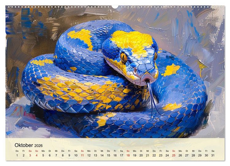Produktbild: Schlangen. Faszination Reptilien. Kunstvolle Paintings (Wandkalender 2026 DIN A2 quer), CALVENDO Monatskalender