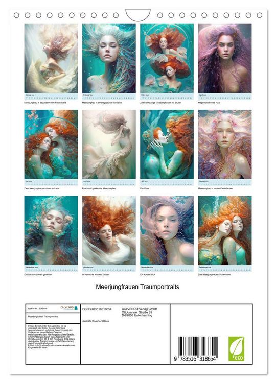 Produktbild: Meerjungfrauen Traumportraits (Wandkalender 2026 DIN A4 hoch), CALVENDO Monatskalender